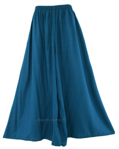 Teal blue Solid Rayon Women Flowy Loose Palazzo Wide Leg Flare Pants Trouser Plus Size 3X 24S20013010_0_image_IJUST_WORKING