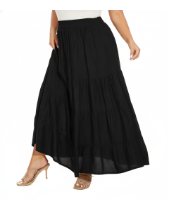 Black Gypsy Elastic Waist Renaissance Maxi Flowy Long Tiered Plus Size Skirt XLS30013683_0_image_IJUST_WORKING