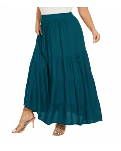 Teal blue Gypsy Elastic Waist Renaissance Maxi Flowy Long Tiered Plus Size Skirt XLS30013686_0_image_IJUST_WORKING