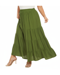 Avocado green Gypsy Elastic Waist Renaissance Maxi Flowy Long Tiered Plus Size Skirt 3XS30013692_0_image_IJUST_WORKING