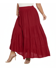 Maroon Gypsy Elastic Waist Renaissance Maxi Flowy Long Tiered Plus Size Skirt 3XS30013695_0_image_IJUST_WORKING