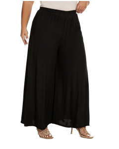Black Solid Rayon Women Flowy Loose Palazzo Wide Leg Flare Pants Trouser Plus Size 1X 2X 20 22S20006317_0_image_IJUST_WORKING