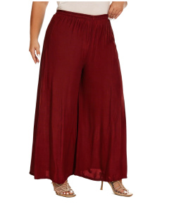 Maroon Solid Rayon Women Flowy Loose Palazzo Wide Leg Flare Pants Trouser Plus Size 1X 2X 20 22S20013012_0_image_IJUST_WORKING
