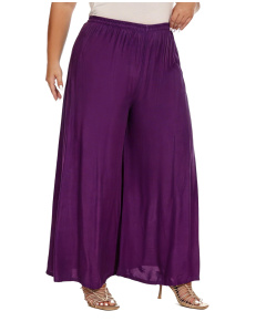 Purple Solid Rayon Women Flowy Loose Palazzo Wide Leg Flare Pants Trouser Plus Size 1X 2X 20 22S20013066_0_image_IJUST_WORKING